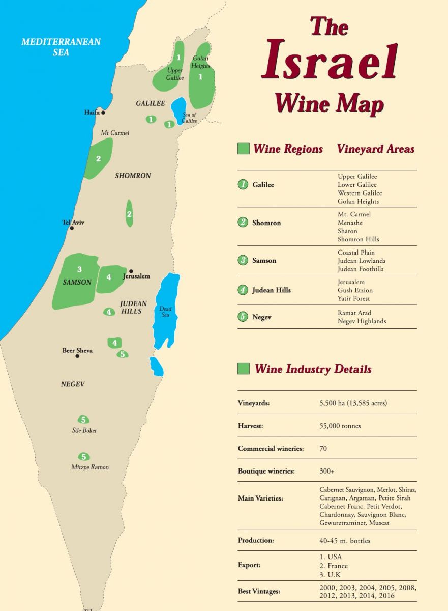 Mapa vinarskych oblasti Izraele